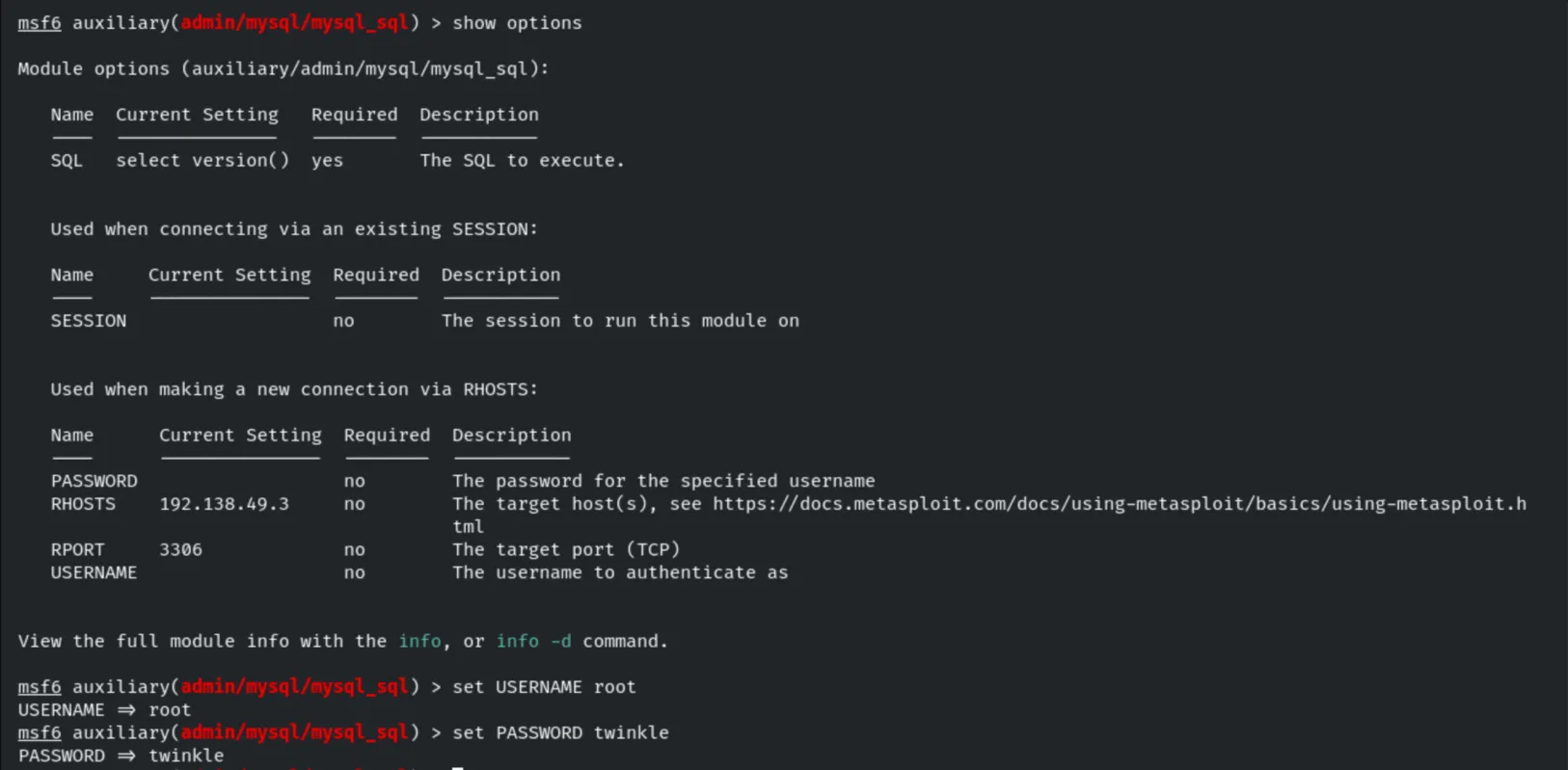 mysql_sql module options